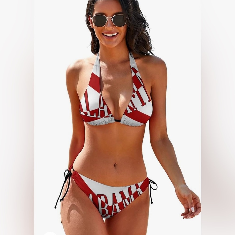 Bikini Swimsuit Flag of Alabama Print Adjustable Two Piece Bathing Suit |Size L